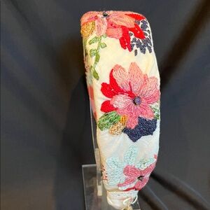 Floral Embroidered Padded Headband - Pink & Navy Flowers